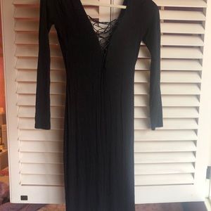 Black Bodycon Midi Strappy Dress